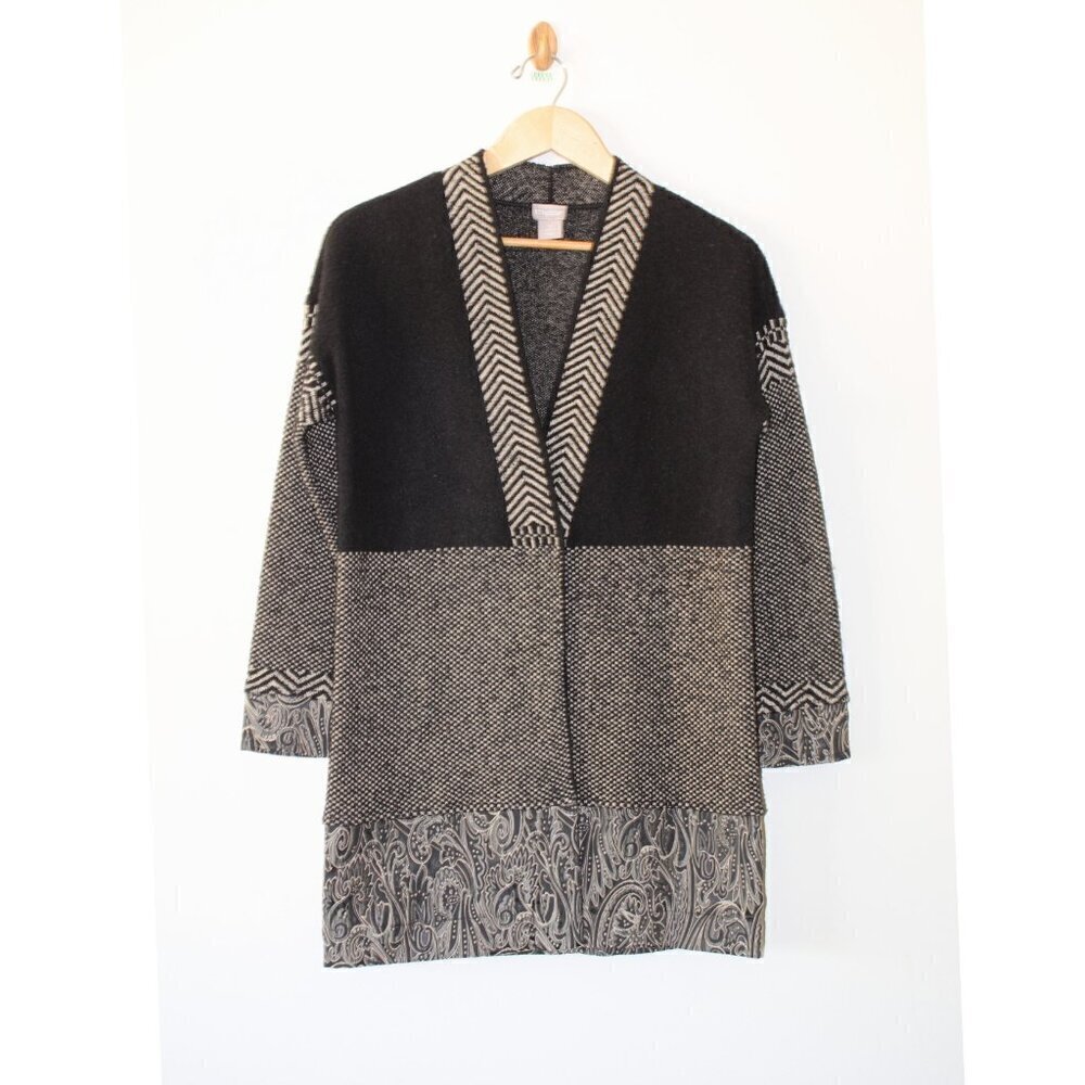 Chicos Mix Media Knit Women's Cardigan Size 0/Small Long sleeves Color Block